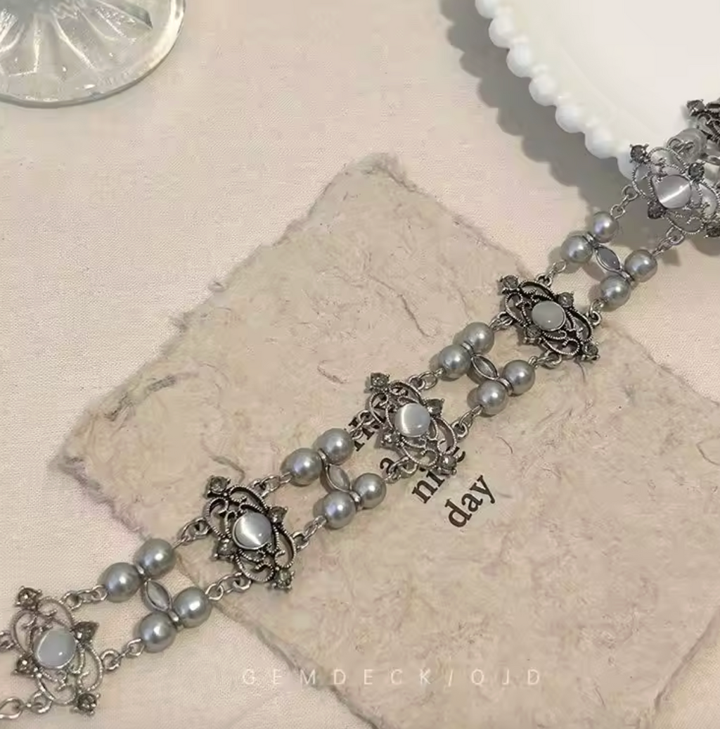 Vintage Double-Layer Pearl & Tiger Eye Necklace