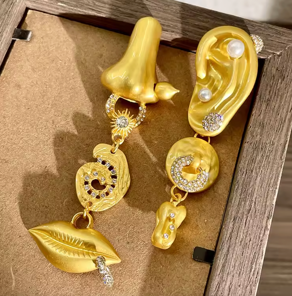 Asymmetrical Human Face Earrings