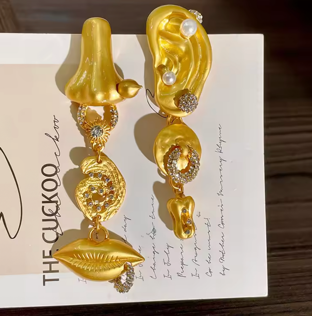 Asymmetrical Human Face Earrings