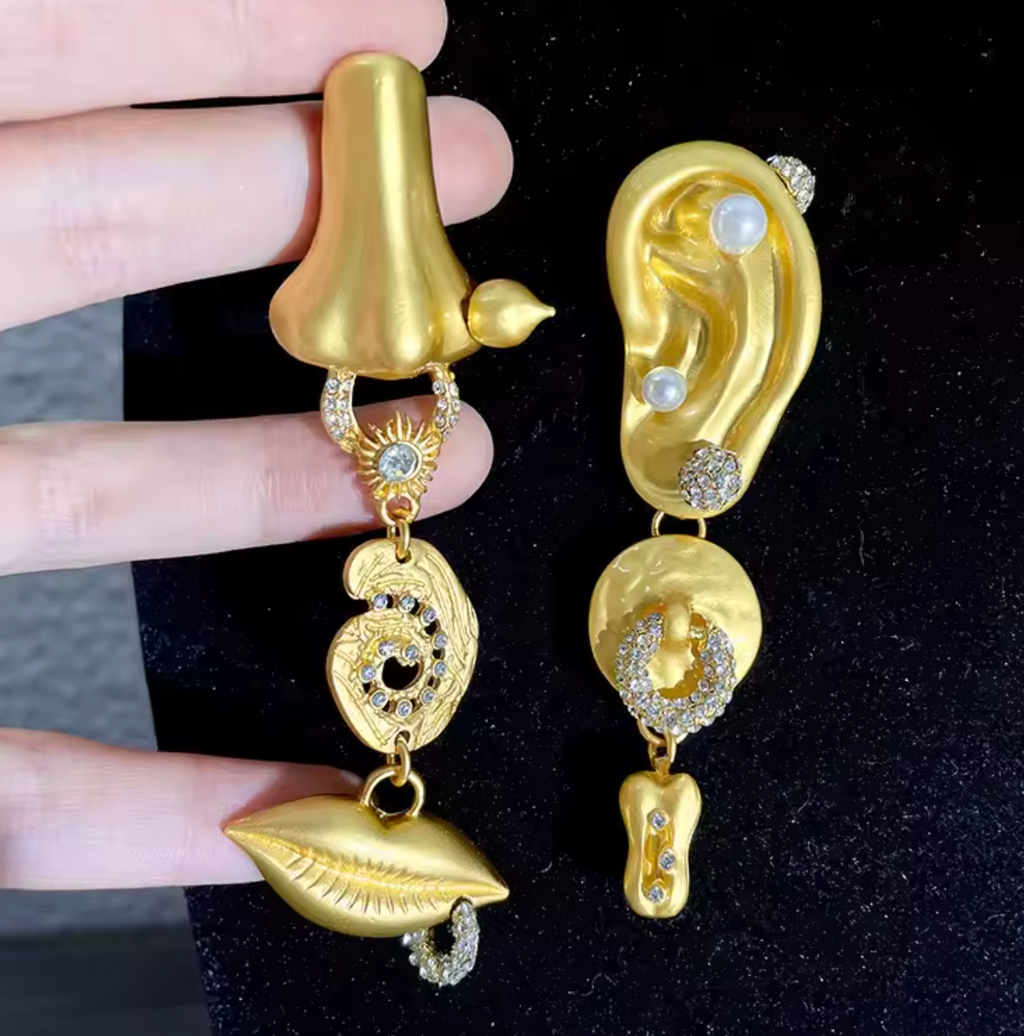 Asymmetrical Human Face Earrings