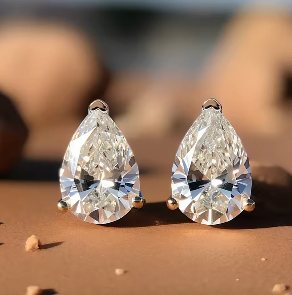 Certified Pear Cut Moissanite Stud Earrings