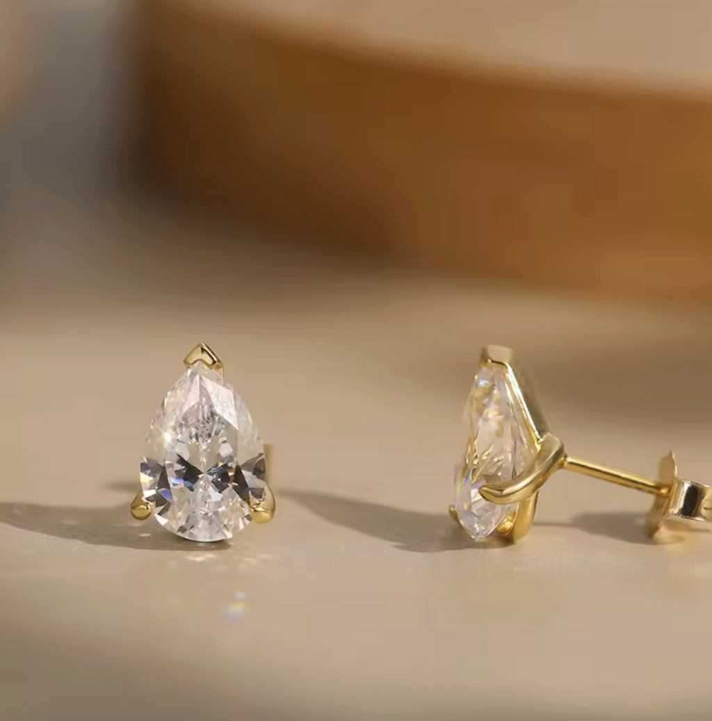 Certified Pear Cut Moissanite Stud Earrings