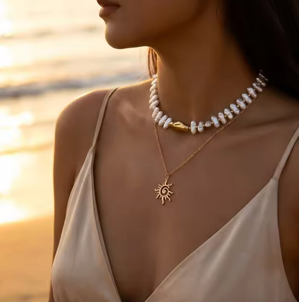 Baroque Pearl Sun Pendant Necklace
