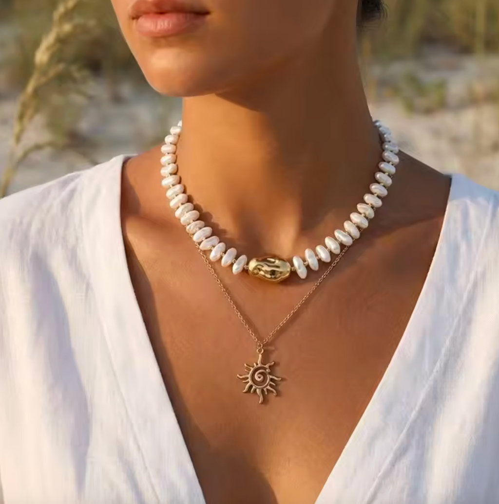 Baroque Pearl Sun Pendant Necklace