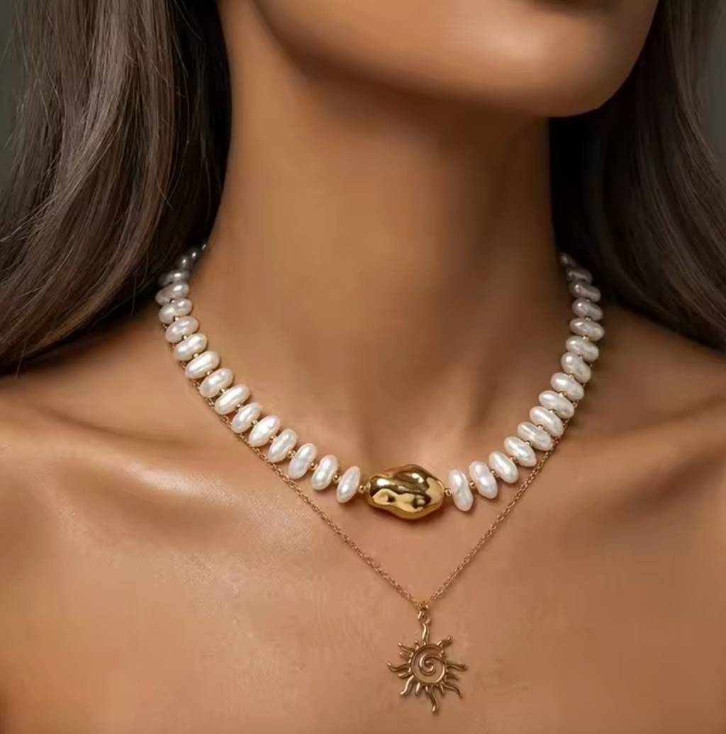 Baroque Pearl Sun Pendant Necklace