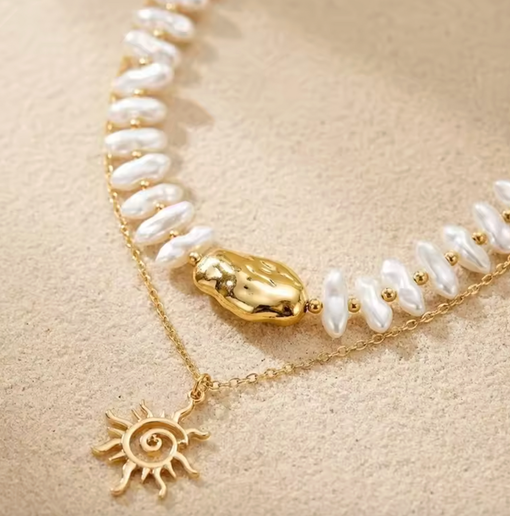 Baroque Pearl Sun Pendant Necklace