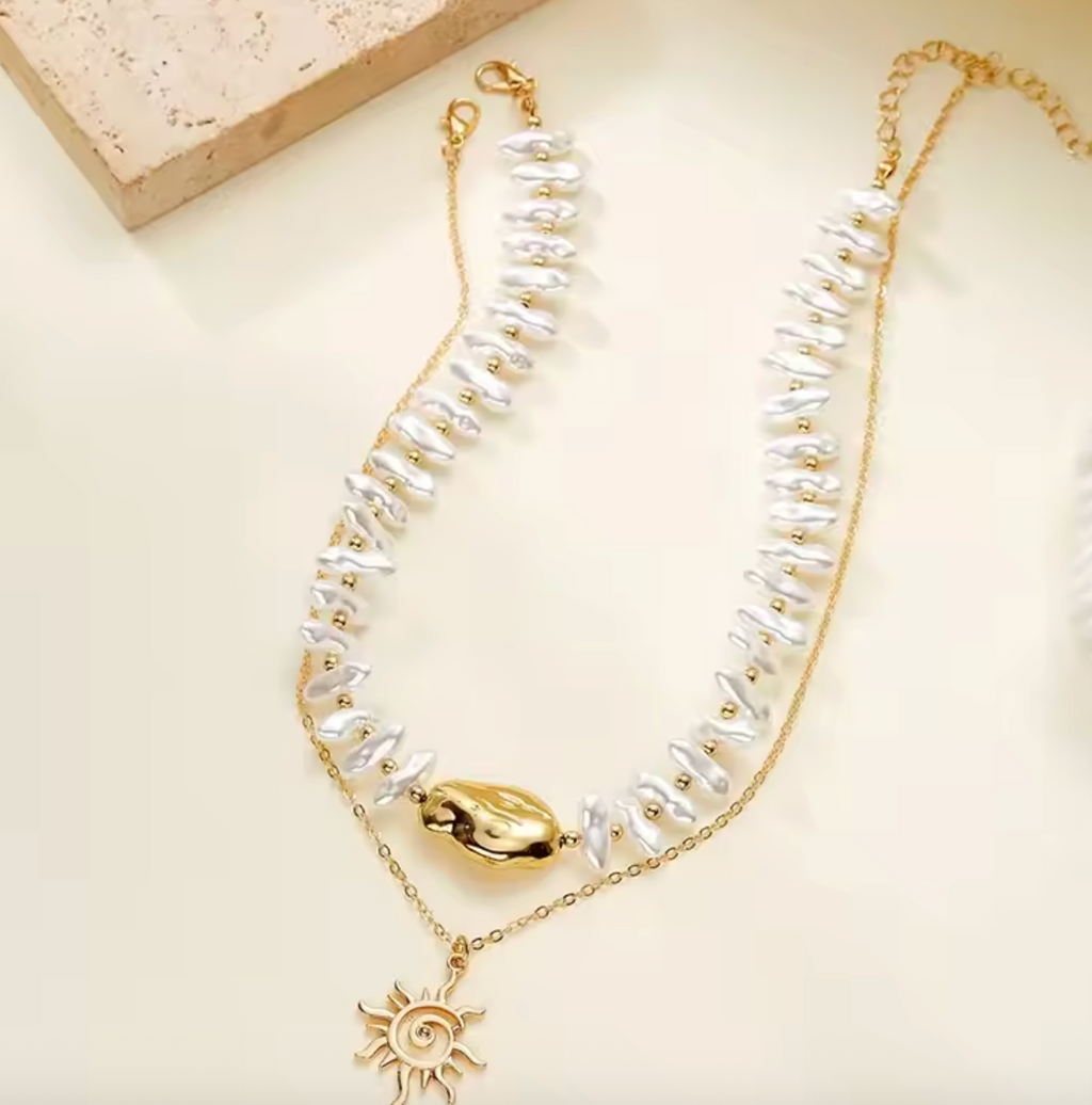 Baroque Pearl Sun Pendant Necklace