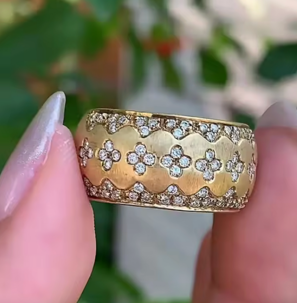 Italian Retro Four-Leaf Clover Zircon Ring
